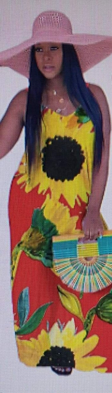 Casual Summer SunFlower Dress Comes in Blue, Red or White