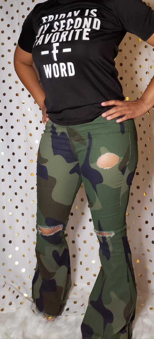 Fatigue Flare Pants with Holes